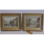 A pair of gilt-framed oil on canvases of Parisian street scenes, both signed Burnett bottom right,