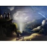 A late 19th/early 20th century painting on porcelain depicting a coastal scene at night, signed