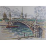 A 20th century ink and watercolour drawing of Paris