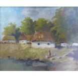 A 20th century impressionist study of a figure by a river bed, oil on canvas, signed and set in gilt