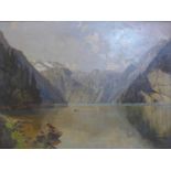 J. S. Sedow, a gilt-framed 19th century oil on canvas of the Bavarian Alps, 58 x 78cm