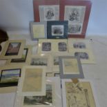 A collection of works on paper to include 19th century prints, two 20th century pencil studies of