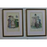 A pair of 19th century hand-coloured ladies fashion engravings, both framed and glazed, 21 x 14cm