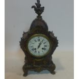 A 19th century, French boulle mantle clock with white enamel dial, black Roman and Arabic numerals