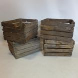 A set of four stacking crates, H.30 W.50 D.40cm, one broken