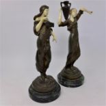 Two late 19th century bronze figures with carved ivory faces and arms, one signed R.Richards and the