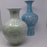 Two Chinese vases, H.38 H.31cm