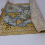 An 18th century Persian map of the world, watercolour and ink, inscribed and stamped to verso, 39