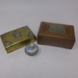 A 19th century Chinese hardwood box inset with period jade plaque, H.7 W.16 D.10cm, together with