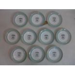 A set of 10 Copeland Spode plates, marked 'Whitbread, The Britannia', with light green rims,