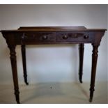 A Victorian mahogany side table, with two drawers, on turned legs and castors, H.78 W.91 D.52cm