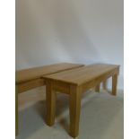A pair of light oak benches, H.44 W.117 D.34cm