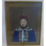 A late 19th century Chinese painting on silk of an Emperor, 36 x 28cm