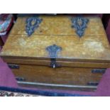 A 19th century iron bound oak trunk, with two inner trays, H.37 W.55 D.37cm