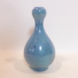A Chinese, 20th century gourd-shaped bulbous blue vase hand decorated in the speckled 'robin's