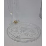 A boxed Waterford Crystal dish, decorated with swans and foliage, Diameter 30cm, together with two
