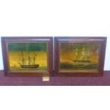 Two Regency framed reverse prints on glass of frigates, to include one of 'United States Frigate,