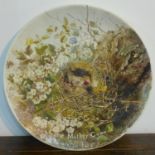 A large early 20th century, Doulton Burslem plate hand-painted with chicks in a nest entitled, 'Come