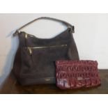 An Osprey, London chocolate brown leather and suede shoulder bag with brown leather handle 34 x 44cm