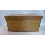 A 19th century pine trunk with interior tray, H: 44 x W: 86 x D: 43cm