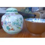 Two 19th century, Chinese items to include a famille rose ginger jar and cover H: 14cm with a