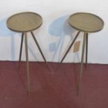 A pair of contemporary gilt occasional tables, raised on three splayed legs, H.80cm