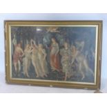 Primavera by Botticelli colour print in gilt wood frame, 51 x 81cm