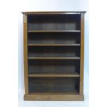 An early 20th century oak open bookcase, raised on plinth base, H.153 W.109 D.35cm