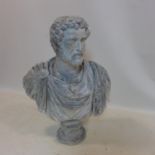 A cast plaster bust of Emperor Hadrian, on socle base, H.93cm