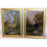 A pair of oils on board signed G. Dickenson, in gilt frames, 29 x 19cm