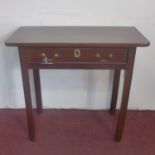 A Georgian mahogany side table, with single drawer, on square chamfered legs, H.71 W.78 D.39cm