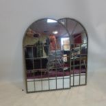 A pair of arched garden mirrors, 77 x 49cm