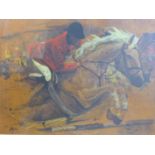 Late 20th century school, 'Horse Jumping', mixed media, signed and dated '91, framed and glazed,
