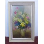Nin Parker, British, A 20th century framed oil on canvas of a floral still life composition,