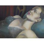 Rachel Deacon, study of a lady, oil on canvas, 60 x 75cm