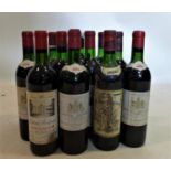 A mixed collection of 12 bottles of red wine, to include 3 bottles of Chateau Moulinet Pomerol 1964;