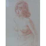 Alfred K. Wiffen (20th century British), red chalk portrait of a nude lady, framed and glazed