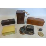 A collection of boxes and a 20th century Chinese trinket box on fitted stand with matching lighter