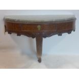 A Queen Anne style burr walnut console table with marble top, H.73 W.87 D.39cm
