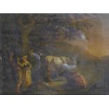 An 18th century oil on canvas, rural scene, damaged, in gilt frame, 36 x 45cm