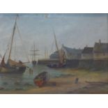 Late 19th / early 20th century British school, boats in a harbour, oil on canvas, signed S L