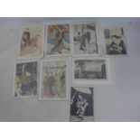 A selection of 8 late 19th/early 20th century Japanese prints on paper, each signed, largest: 39 x