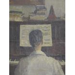 Early 20th century, An oil on canvas depicting a lady playing the piano, unsigned, 52 x 44cm
