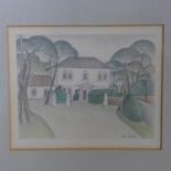 Eve Levin, (British) A framed and glazed colour pencil study of a country house, entitled 'Drum
