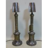 A pair of silver plate table lamps, H.73cm