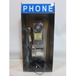 A wall-mounted aluminium phone booth complete with telephone and receiver, Booth: 76 x 36 x 26cm