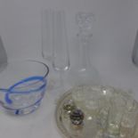 A collection of glassware, to include 2 champagne flutes, a glass decanter, 6 Crystal Antiques