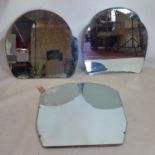 Three Art Deco mirrors with bevelled glass plates, 83 x 79cm; 74 x 80cm; and 70 x 70cm (3)