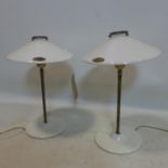 A pair of French brass and ceramic table lamps, H.40cm