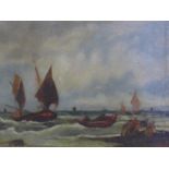 Late 19th century school, Boats on a choppy sea, oil on canvas, unsigned, in giltwood frame, 27 x